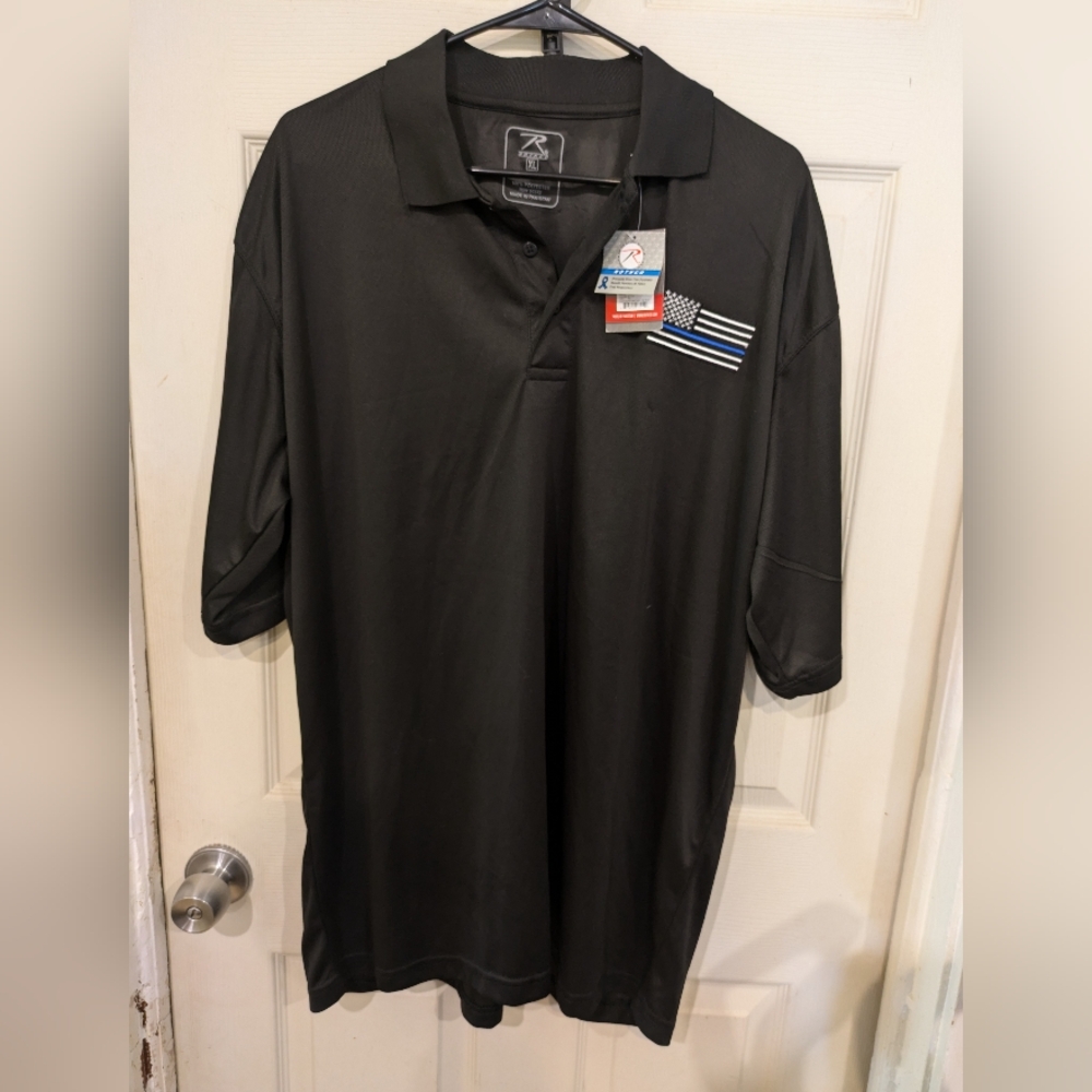 Rothco XL Thin Blue Line Moisture Wicking Black Polo Shirt NWT